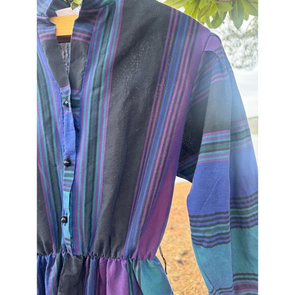 Vintage Straight Line Striped Knee Length Cotton Dress Size 10 - Picture 4 of 10